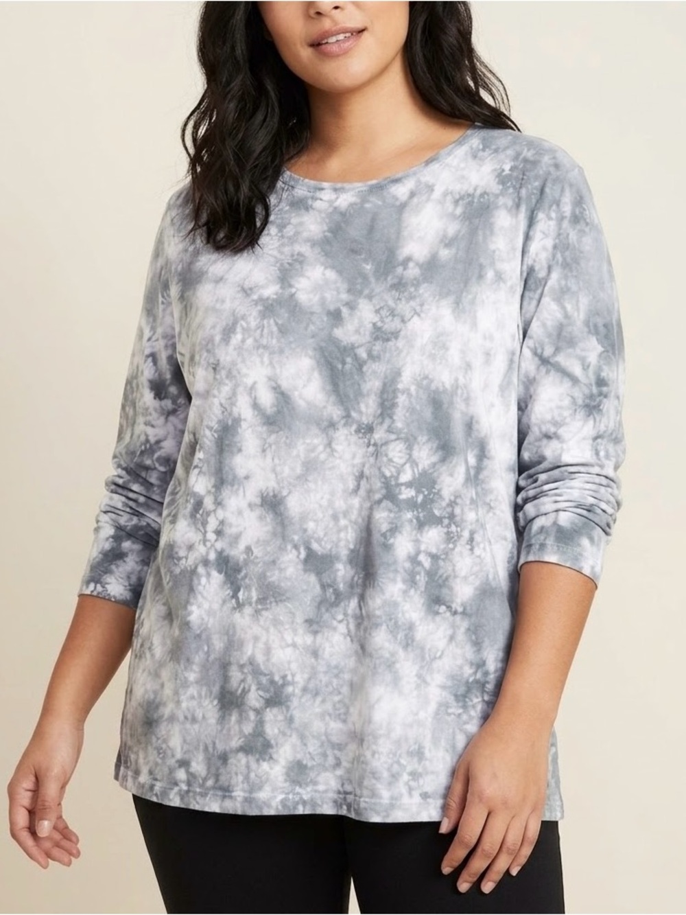 Branded Bull Womens 2XL Grey Tie Dye Long Sleeve Cotton T-Shirt Made in USA